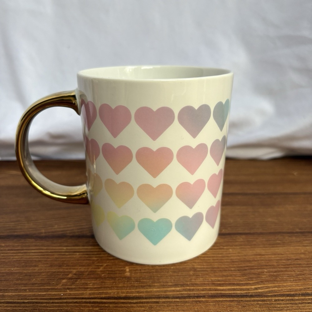 Paris Hilton Rainbow Hearts Mug Gold Handle Coffee Tea Cup Pastel Hearts - Picture 3 of 6